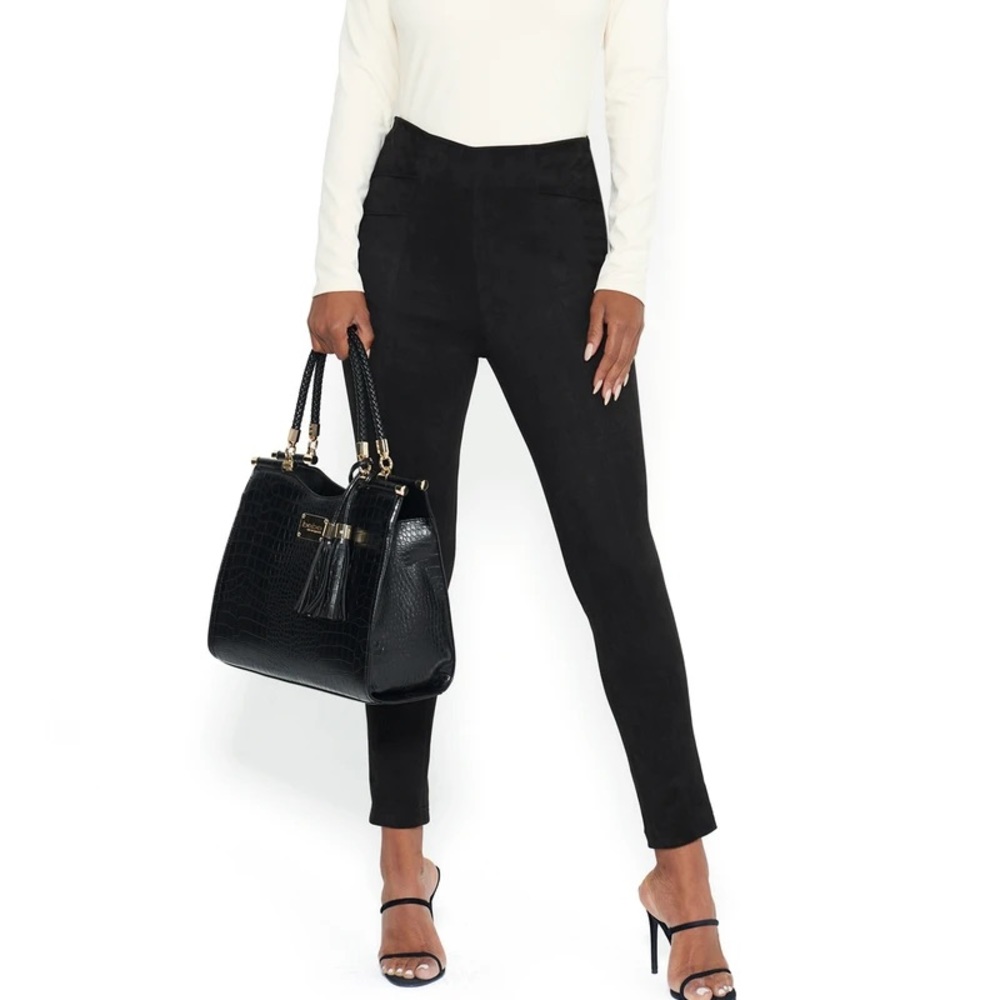 Bebe Black Suede Zip Front Slit Leggings Work Wear